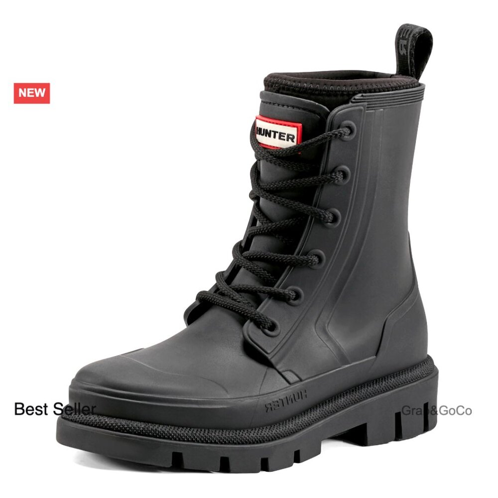 Waterproof Lace-Up Rain Boots Sleek Neoprene Upper Adjustable Fit Lug Sole